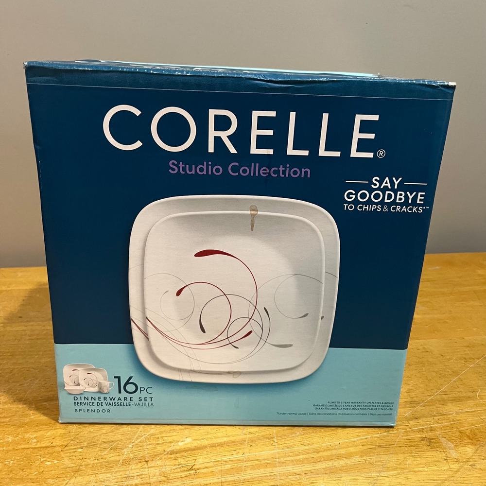 Corelle Studio Collection Splendor 16pc Square Dinnerware Set Service‎ for 4 NEW